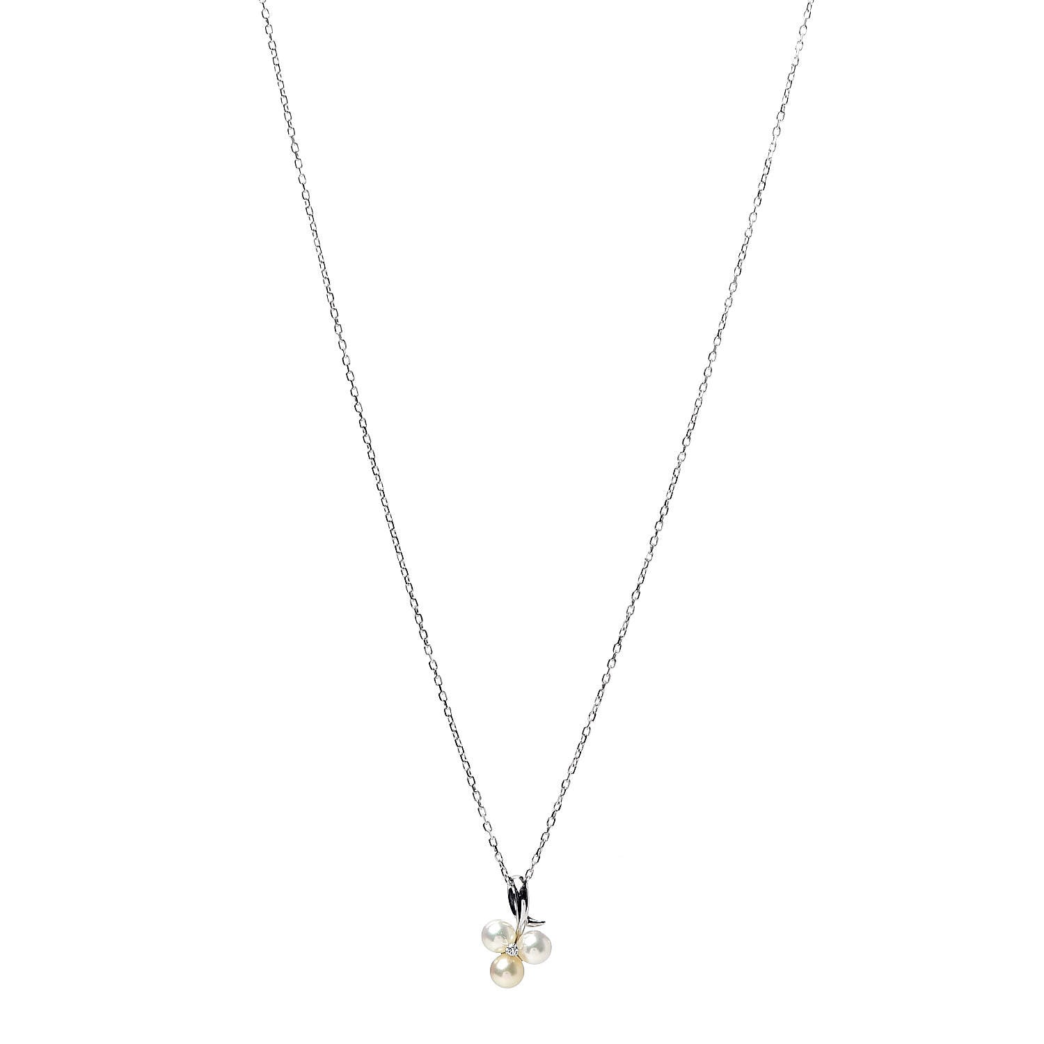 Mikimoto 18K White Gold Diamond Akoya Pearl 4.5-5mm Pendant Necklace 1 of 6
