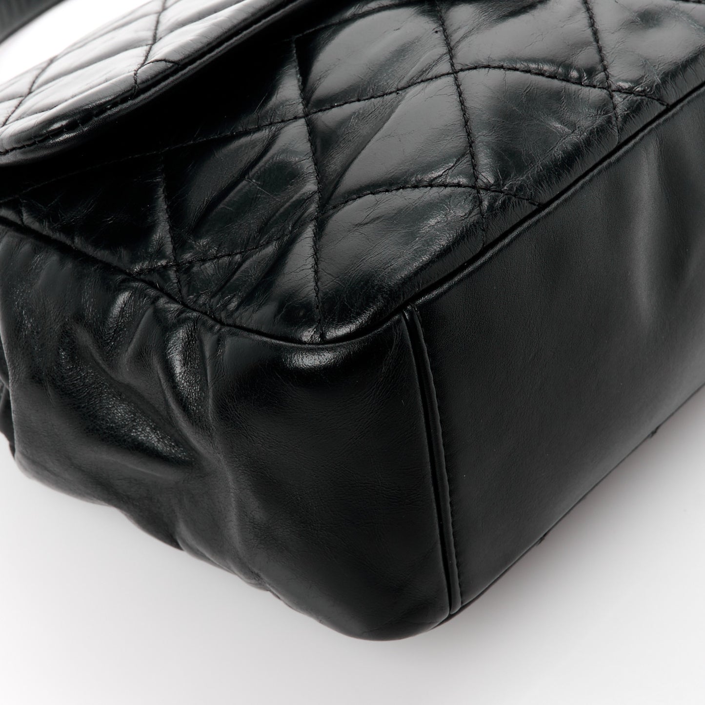 Glazed Calfskin Quilted Medium Gold Bar Top Handle Flap Black