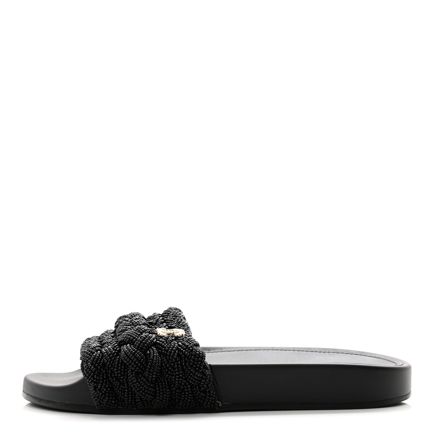 Lambskin Pearl Beaded Woven Slides 38 Black