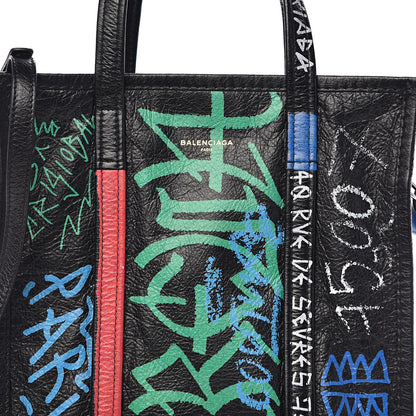 Balenciaga Agneau Arena Graffiti All Over S Bazar Shopper Tote Black Vert Rouge 10 of 10