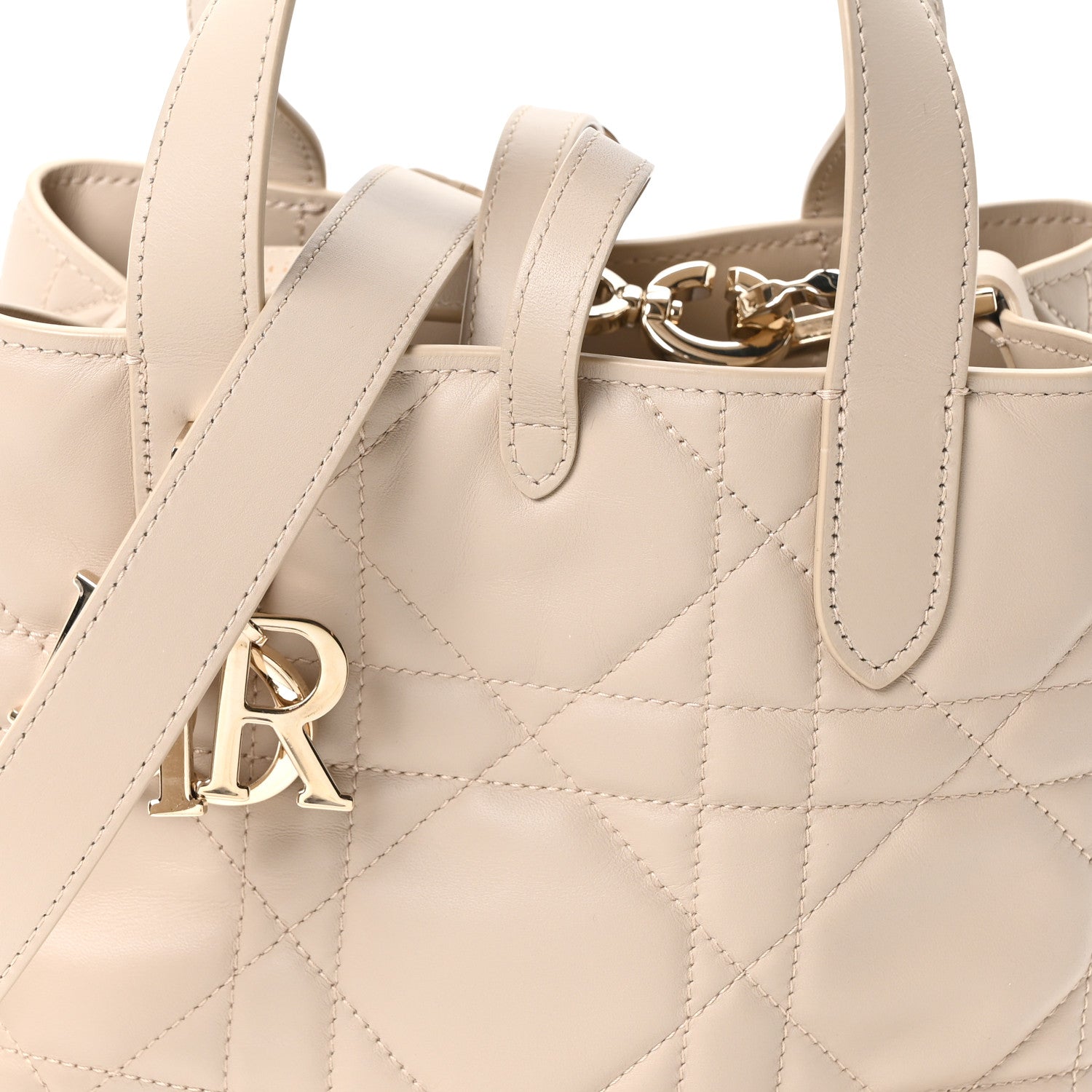 Christian Dior Calfskin Macrocannage Small Toujours Vertical Tote Powder Beige 7 of 10