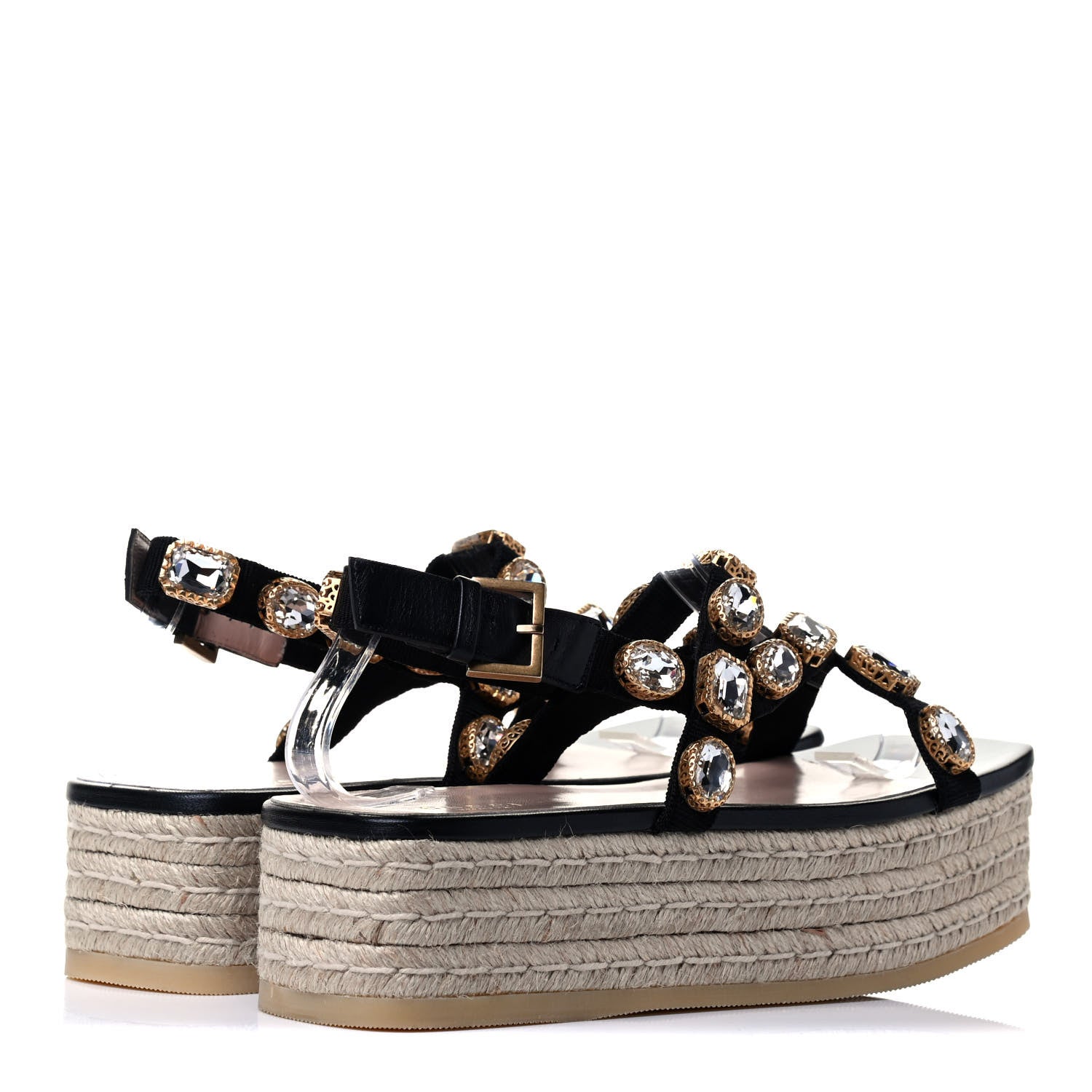 Gucci Grosgrain Crystal Perta Espadrille Platform Sandals 37 Black 5 of 8