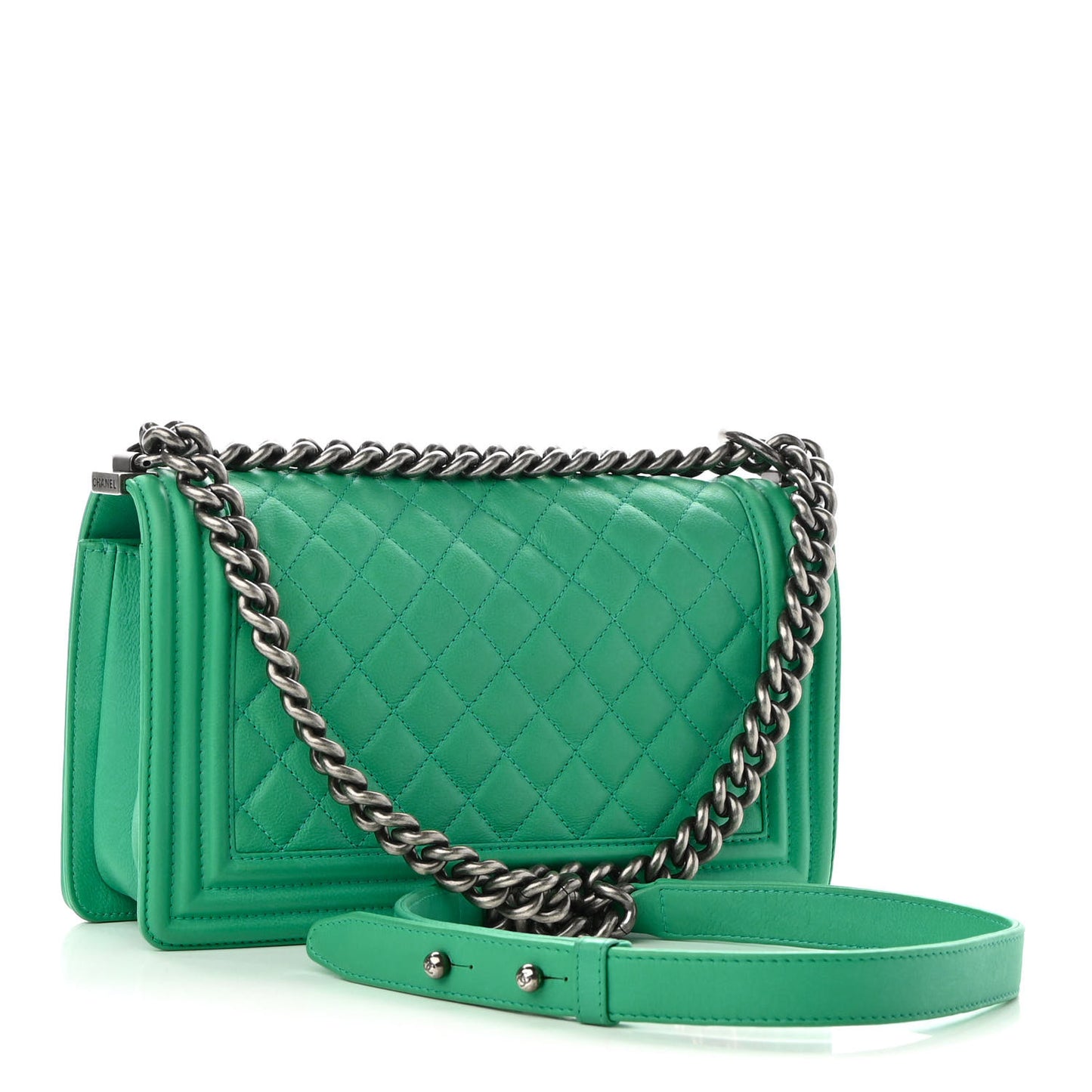 Calfskin Quilted Medium Boy Flap Green