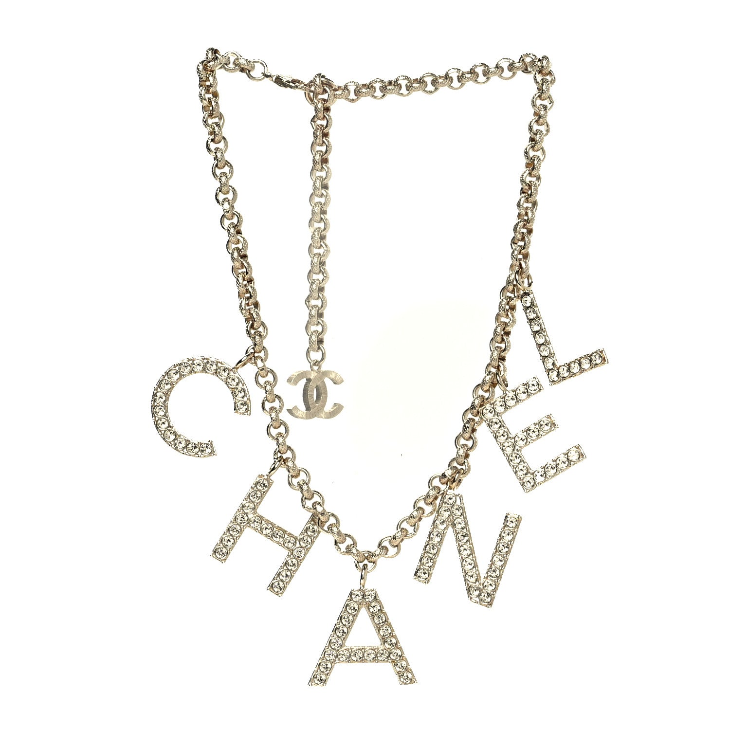Chanel Crystal City of Lights Letter Chain Necklace Gold 3 of 5