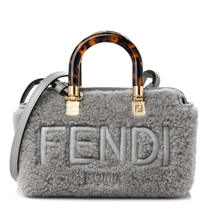 Fendi Sheepskin Vitello King Plexiglass Logo Embroidered Mini By The Way Top Handle Boston Ghiaccio 1 of 9