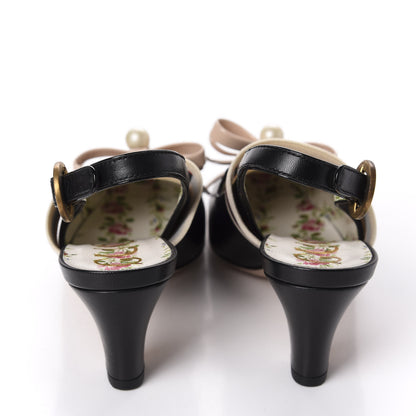 Gucci Malaga Kid Bow Ace Stripe Mid Heel Slingback Pumps 36.5 Black 7 of 11