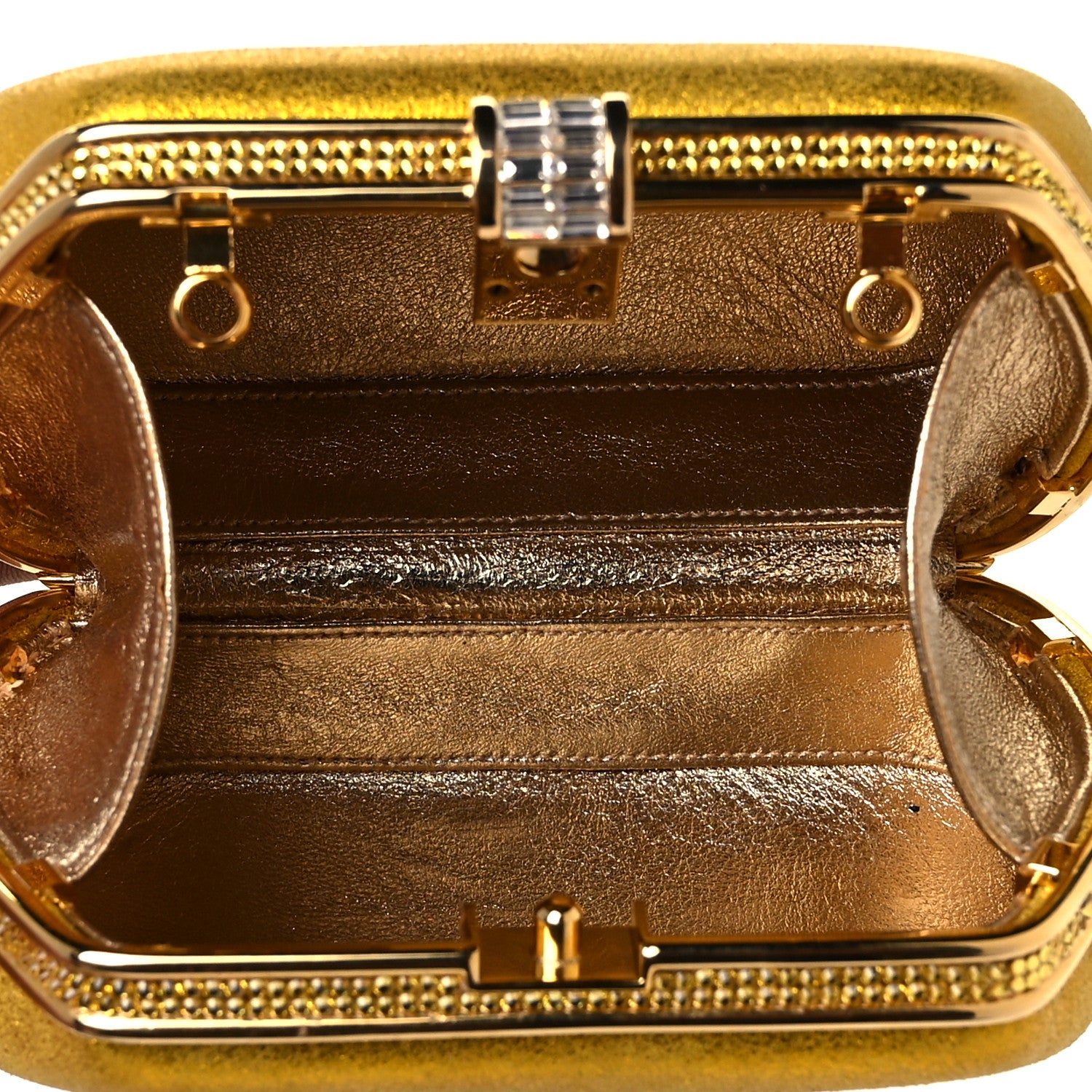 Judith Leiber Metallic Calfskin Swarovski Crystal Minaudiere Clutch Gold 4 of 7