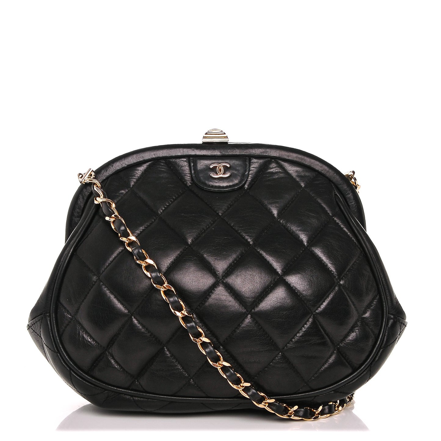 Calfskin Quilted Kisslock Frame Bag Black
