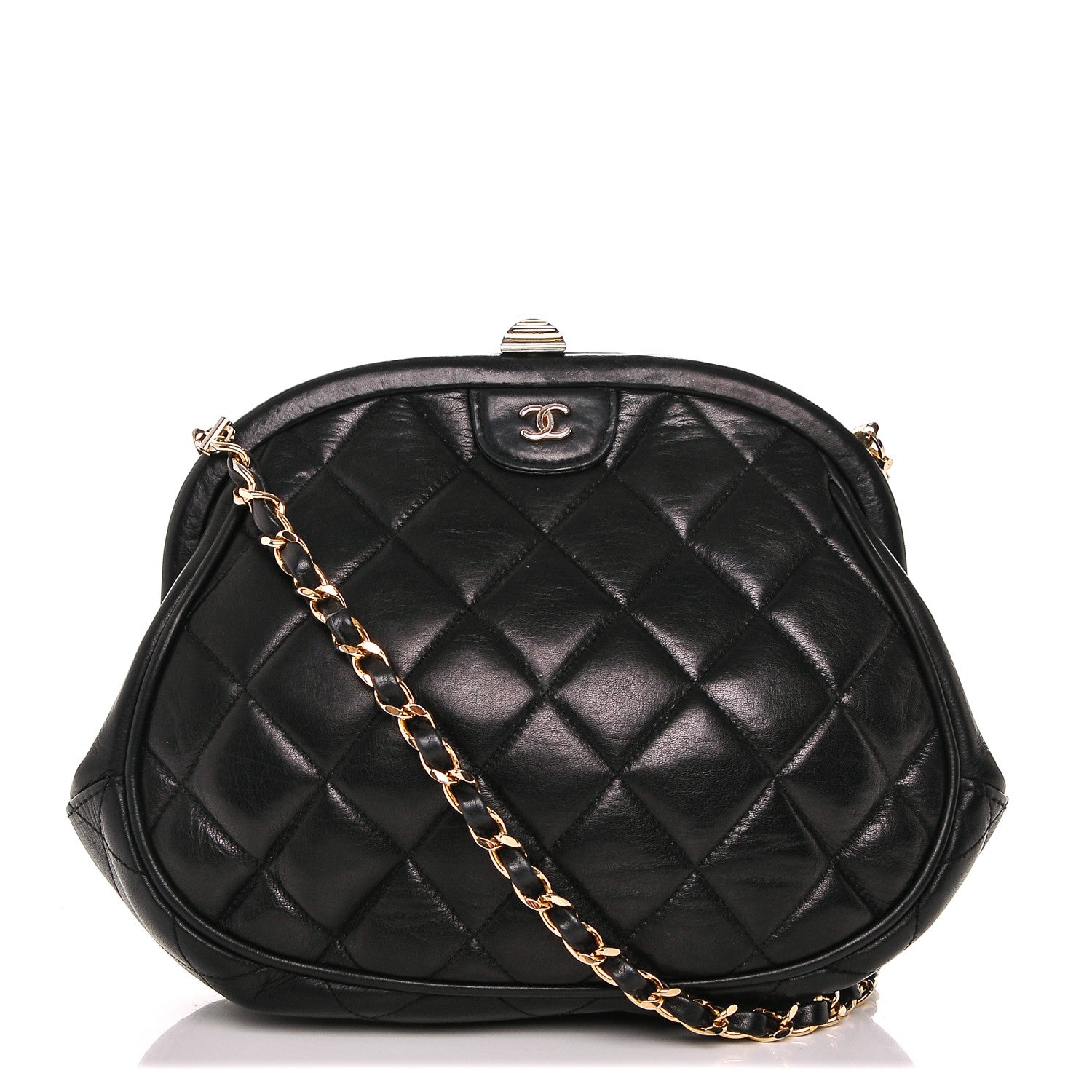 Chanel Calfskin Quilted Kisslock Frame Bag Black 1 of 8