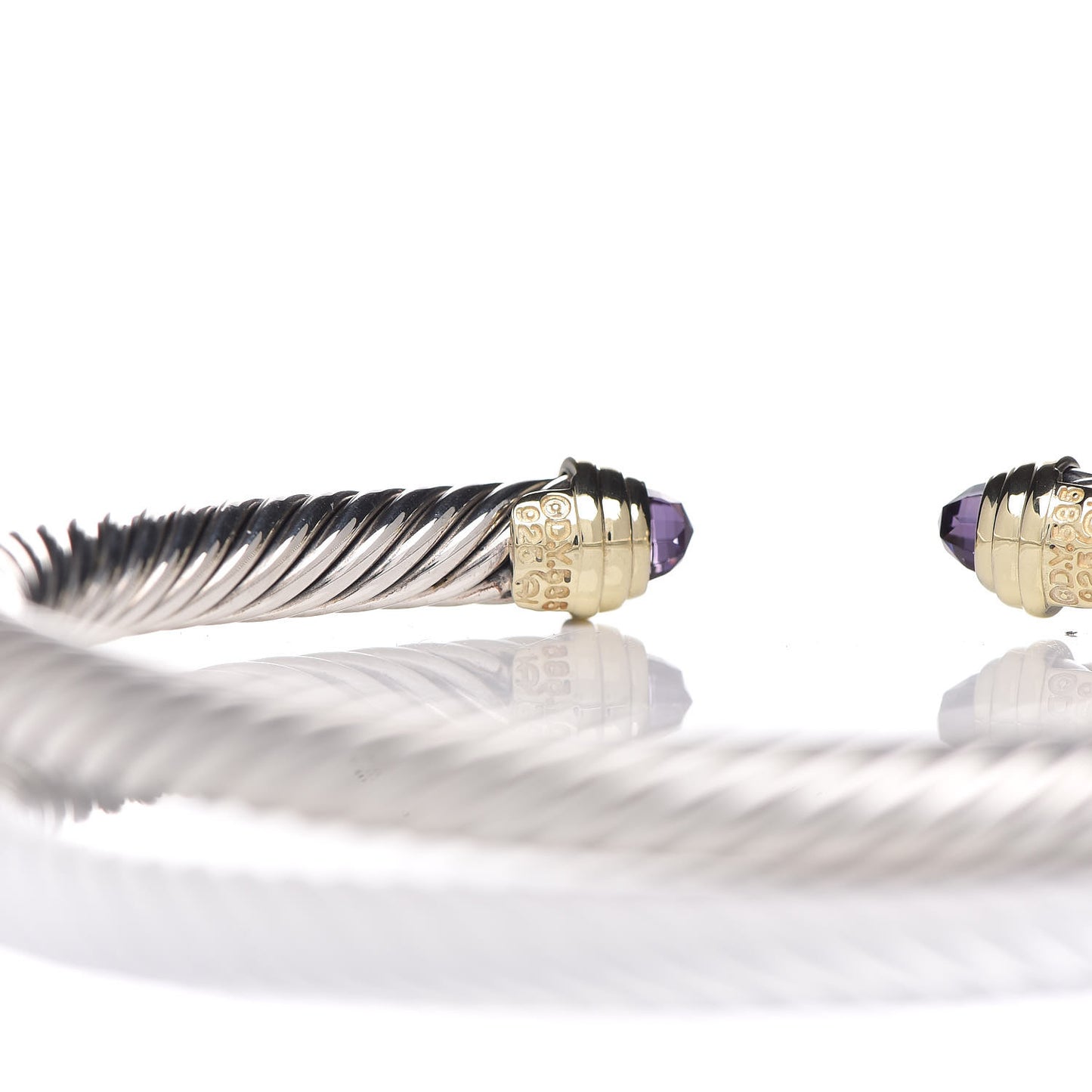 Sterling Silver 14K Yellow Gold Amethyst 5mm Cable Classics Petite Color Bracelet