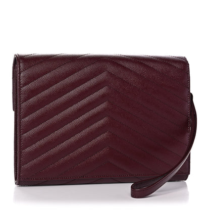 Saint Laurent Grain De Poudre Matelasse Chevron Monogram Envelope Clutch Rouge Legion 3 of 14