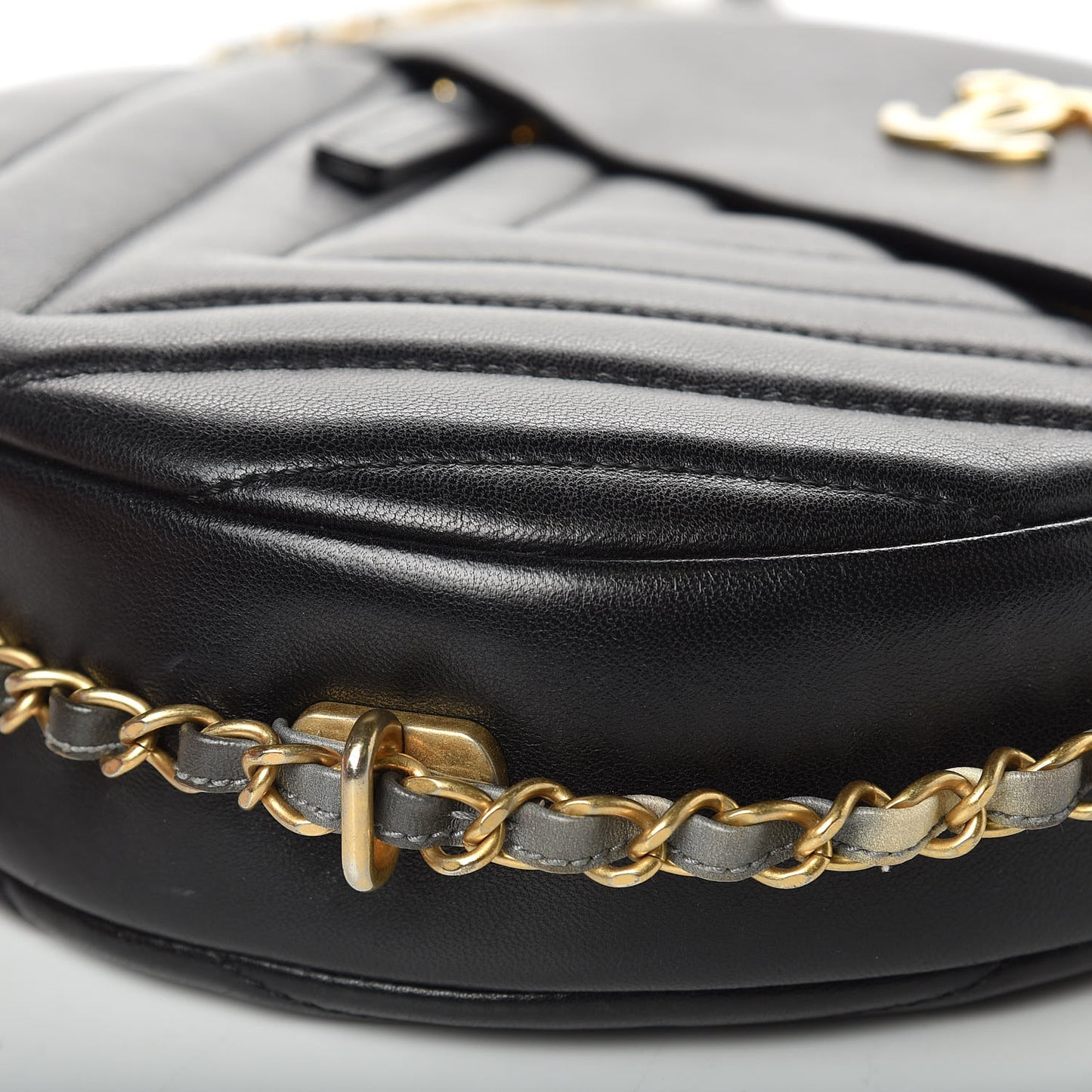 Lambskin Chevron Quilted Round Evening Bag Black