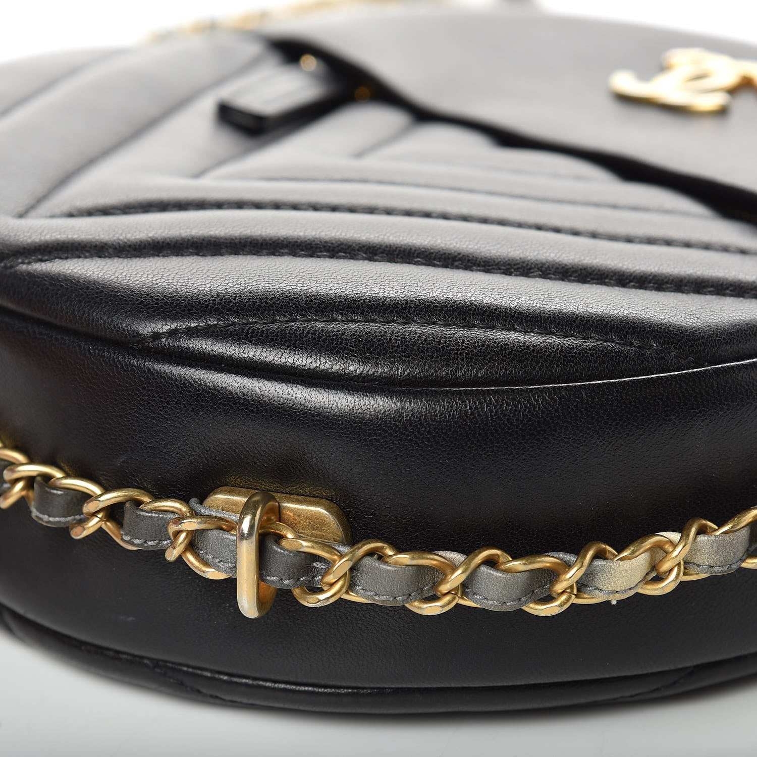 Chanel Lambskin Chevron Quilted Round Evening Bag Black 10 of 12