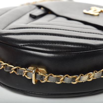 Chanel Lambskin Chevron Quilted Round Evening Bag Black 10 of 12