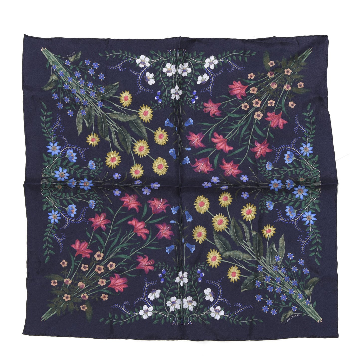 Silk Twill Nuovoflora Square Handkerchief Midnight Blue Blue