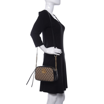 Gucci Monogram Matelasse Diagonal Small GG Marmont Chain Shoulder Bag Beige Black 2 of 10