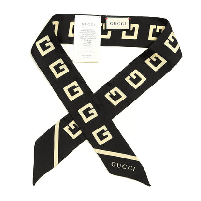 Gucci Silk Square G Neck Bow Scarf Black 1 of 4