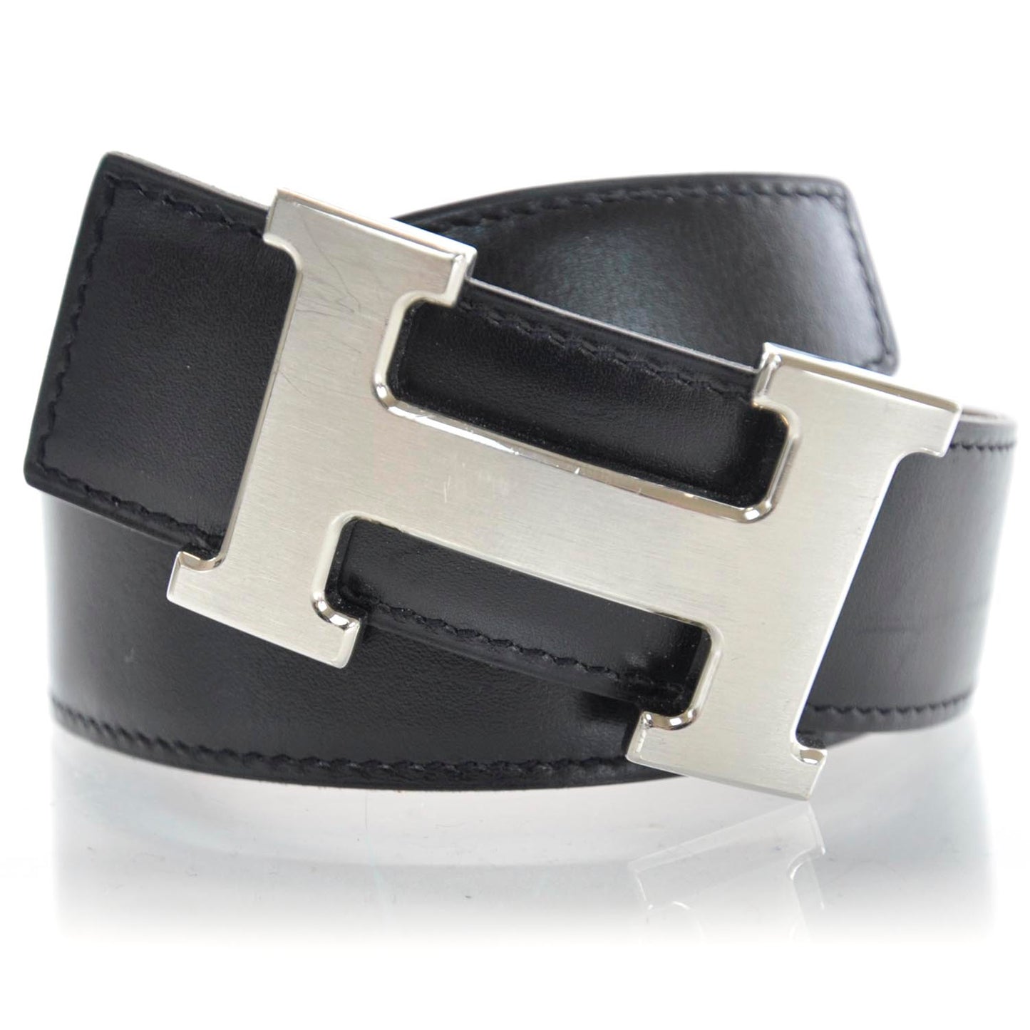 Leather Reversible H Belt 90 Black Gold