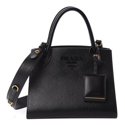 Prada Saffiano Cuir Calfskin Small Monochrome Top Handle Tote Black 1 of 9