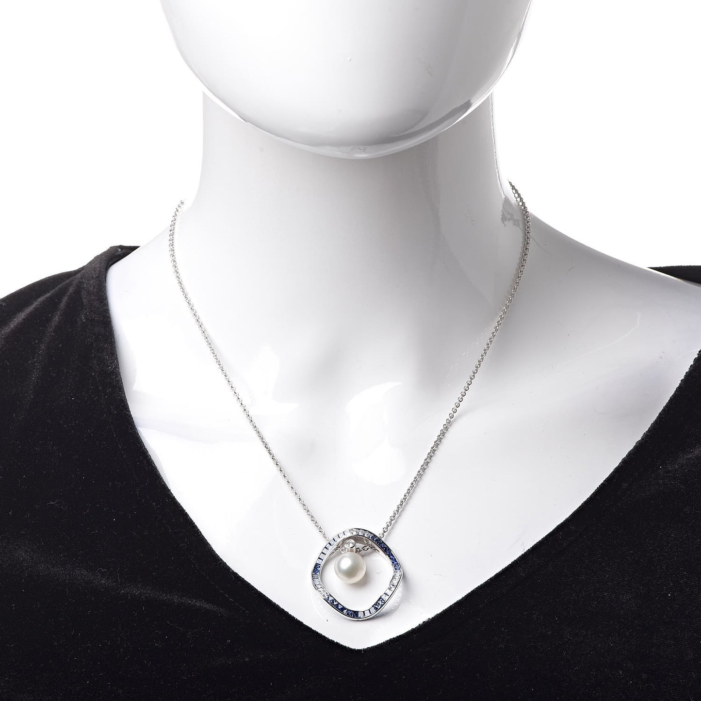18K White Gold Sapphire Diamond Akoya Pearl 9.5-10mm Elements of Life Pendant Necklace