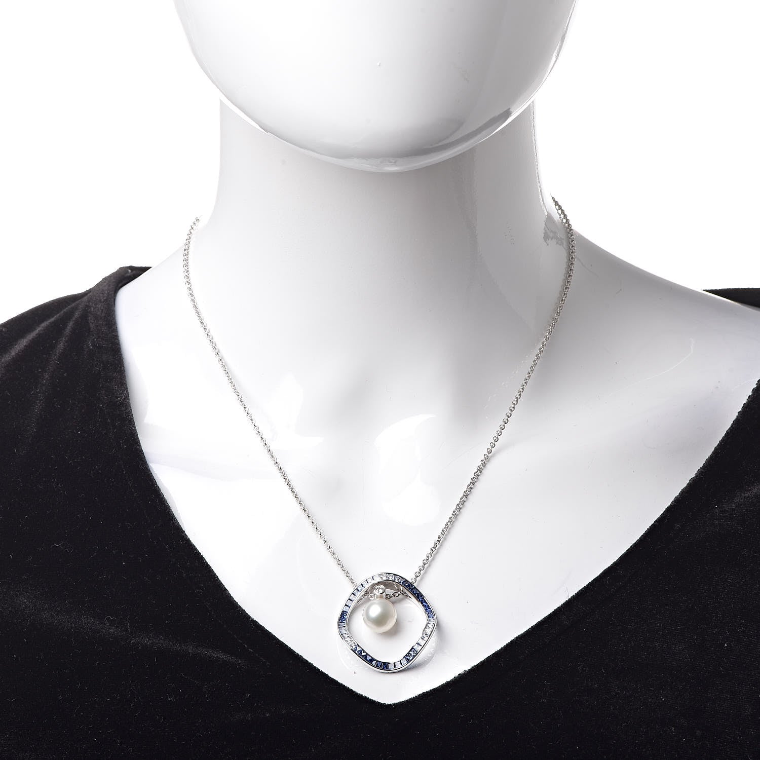 Mikimoto 18K White Gold Sapphire Diamond Akoya Pearl 9.5-10mm Elements of Life Pendant Necklace 2 of 6