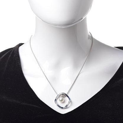 Mikimoto 18K White Gold Sapphire Diamond Akoya Pearl 9.5-10mm Elements of Life Pendant Necklace 2 of 6