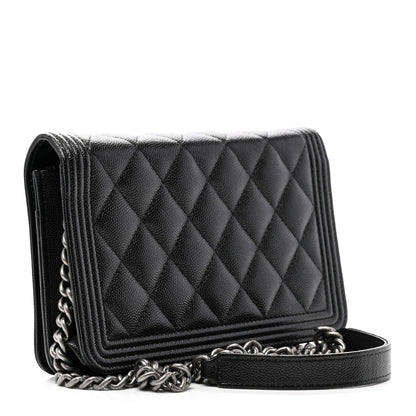 Chanel Caviar Quilted Boy Wallet On Chain WOC Black 2 of 8