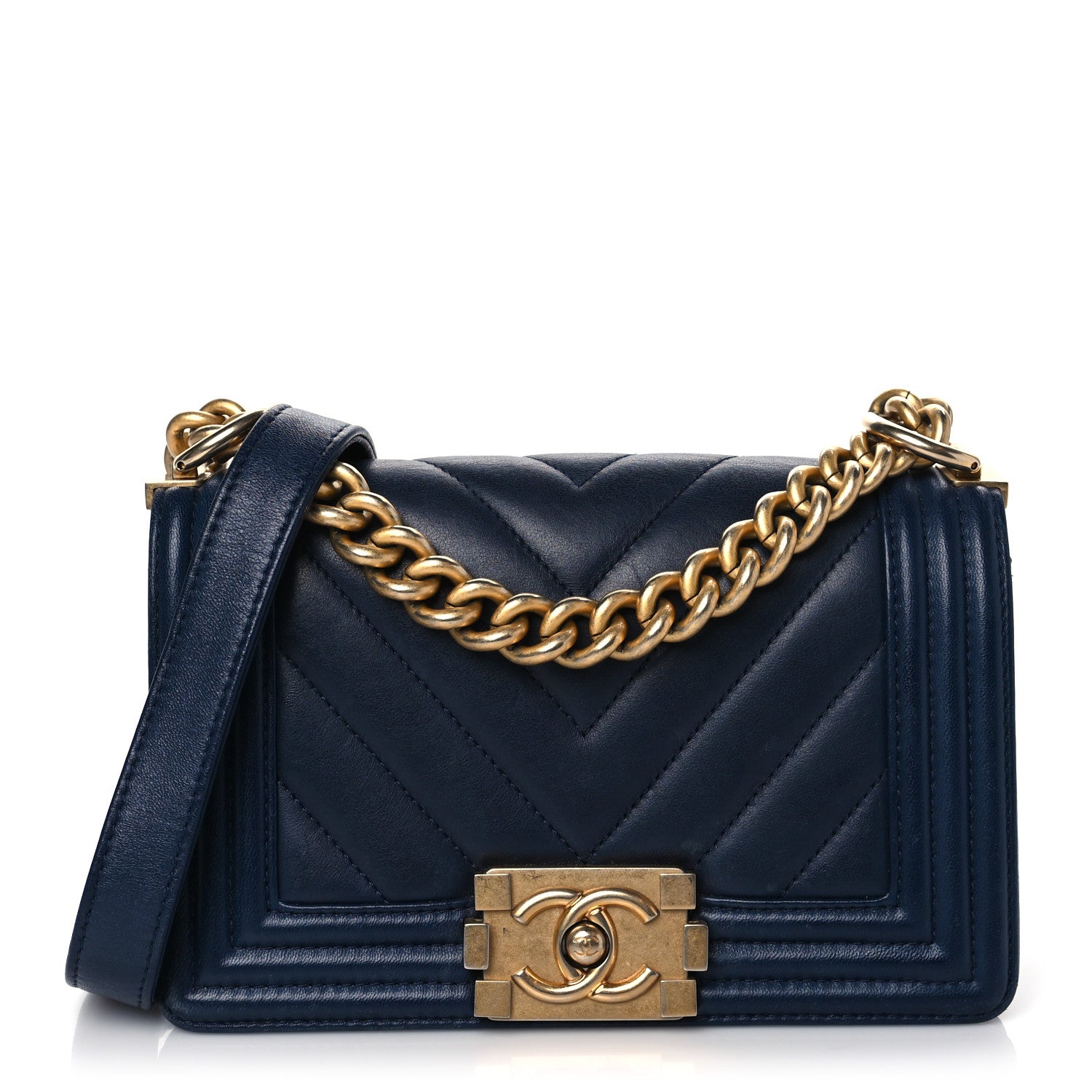 Chanel Calfskin Chevron Quilted Small Boy Flap Navy 1 of 10