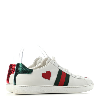 Gucci Calfskin Ayers Web Heart Embroidered Womens Ace Sneakers 39 White 3 of 6