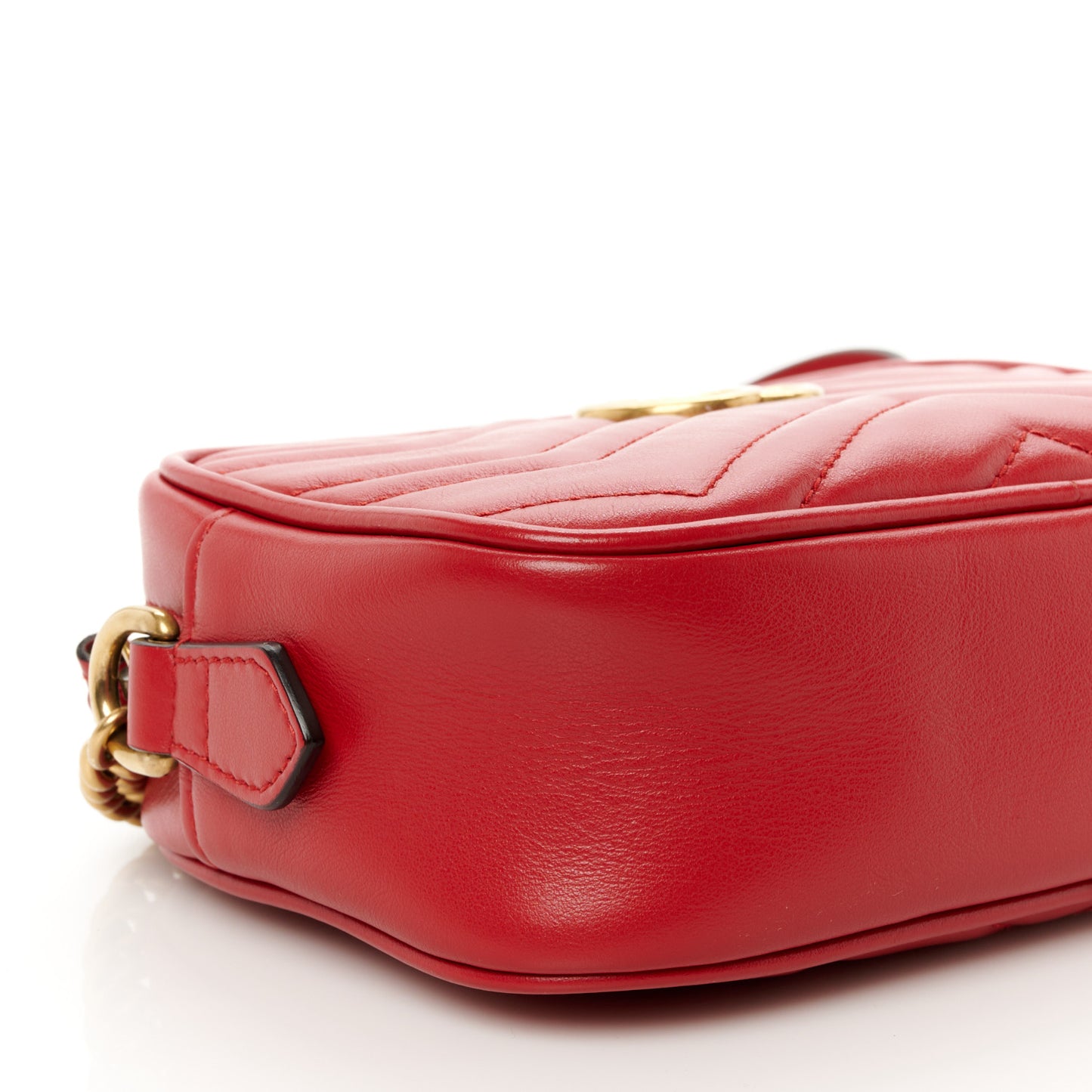 Calfskin Matelasse Mini GG Marmont Chain Shoulder Bag Hibiscus Red