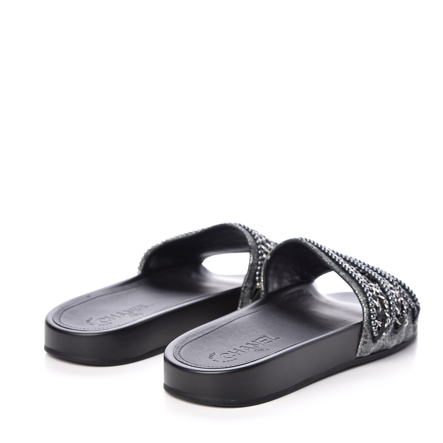 Chanel Fantasy Lambskin Pearl Chain CC Flat Mules 40 Silver Black 5 of 11