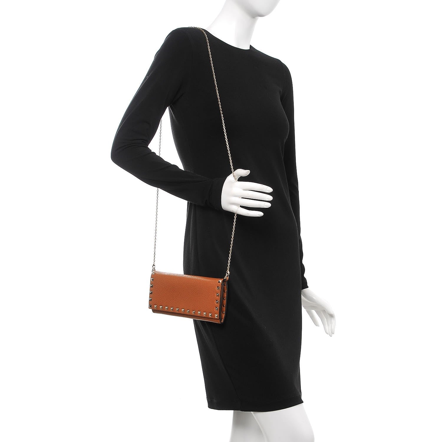 Valentino Garavani Pebbled Calfskin Rockstud Flap Wallet On Chain Light Cuir 2 of 9