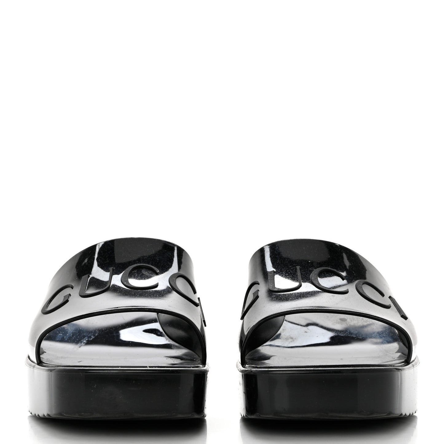 Rubber Gucci Logo Womens Platform 20/60mm Slide Sandals 38 Black
