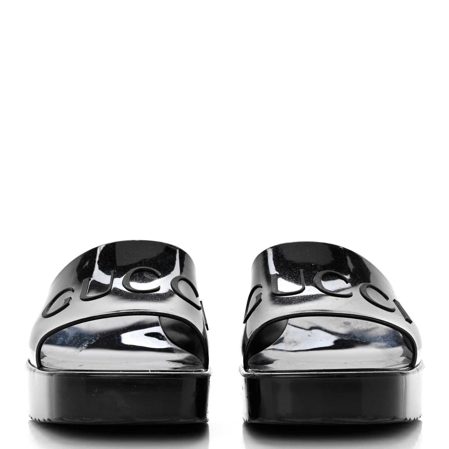 Gucci Rubber Gucci Logo Womens Platform 20/60mm Slide Sandals 38 Black 2 of 8