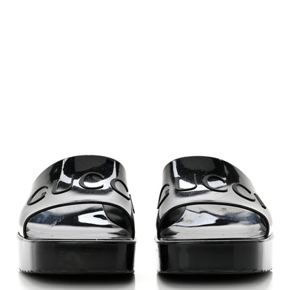 Gucci Rubber Gucci Logo Womens Platform 20/60mm Slide Sandals 38 Black 2 of 8