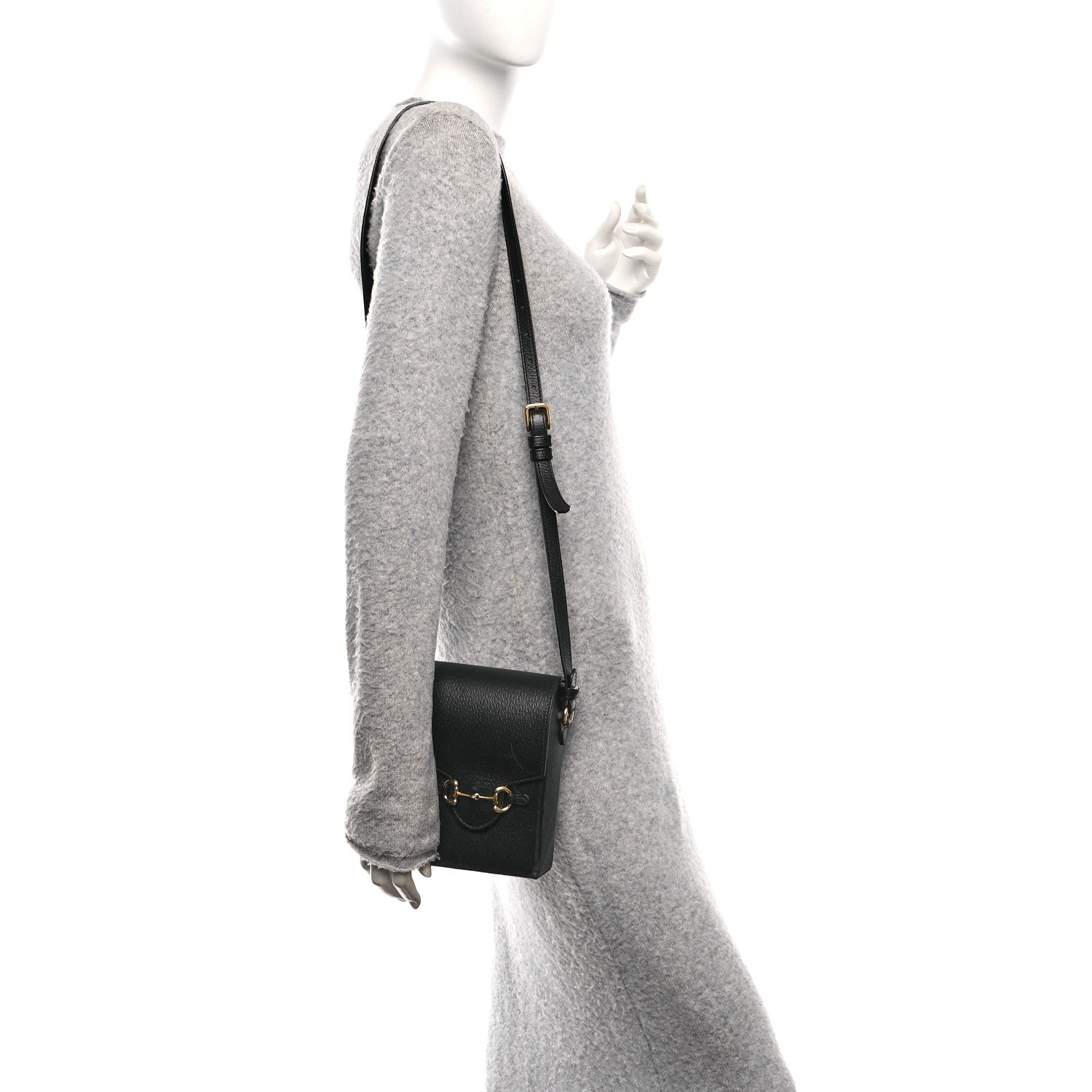 Gucci Dollar Calfskin Vertical Horsebit 1955 Crossbody Bag Black 2 of 9