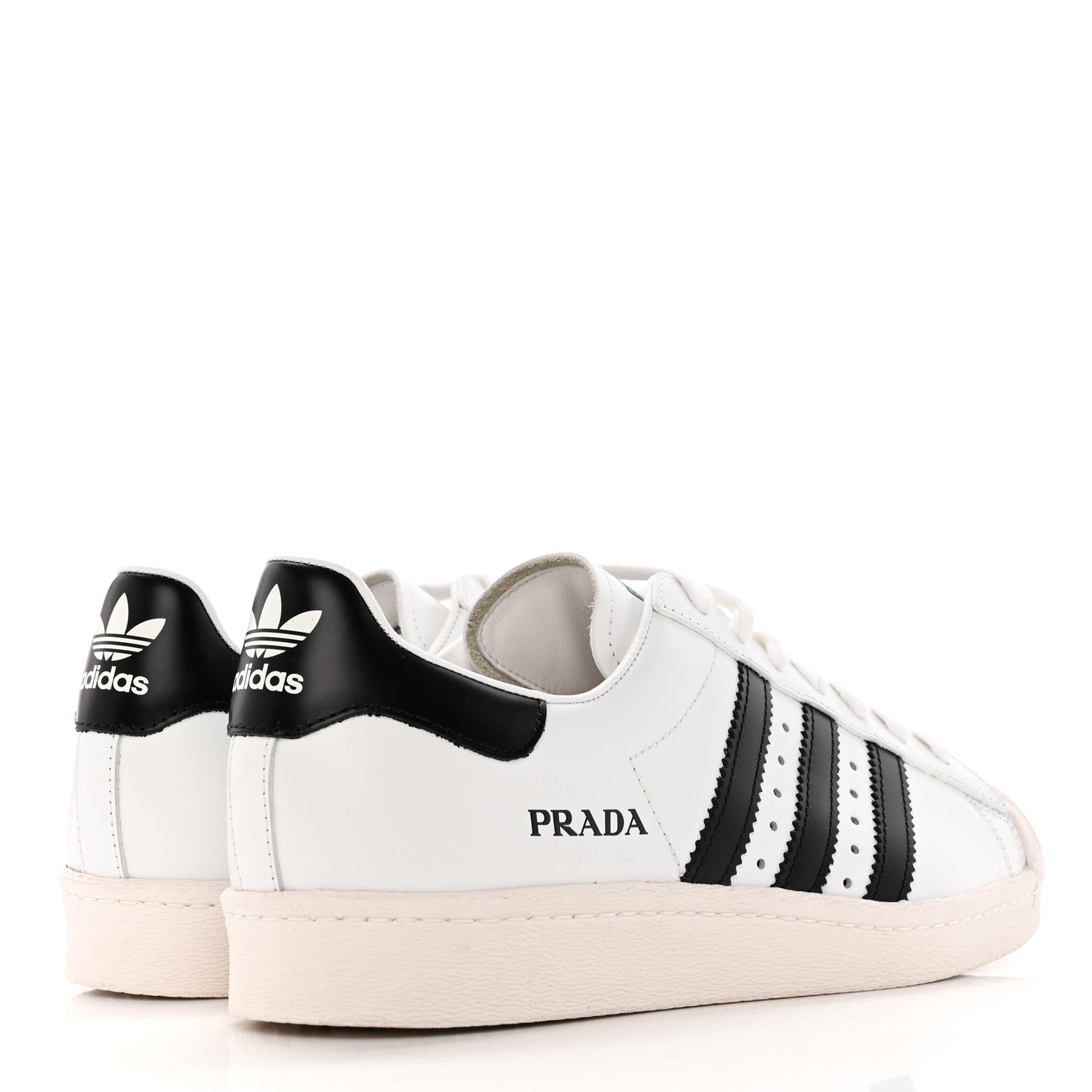Prada X ADIDAS Brushed Calfskin Logo Mens Superstar Sneakers 7.5 White Black 4 of 8
