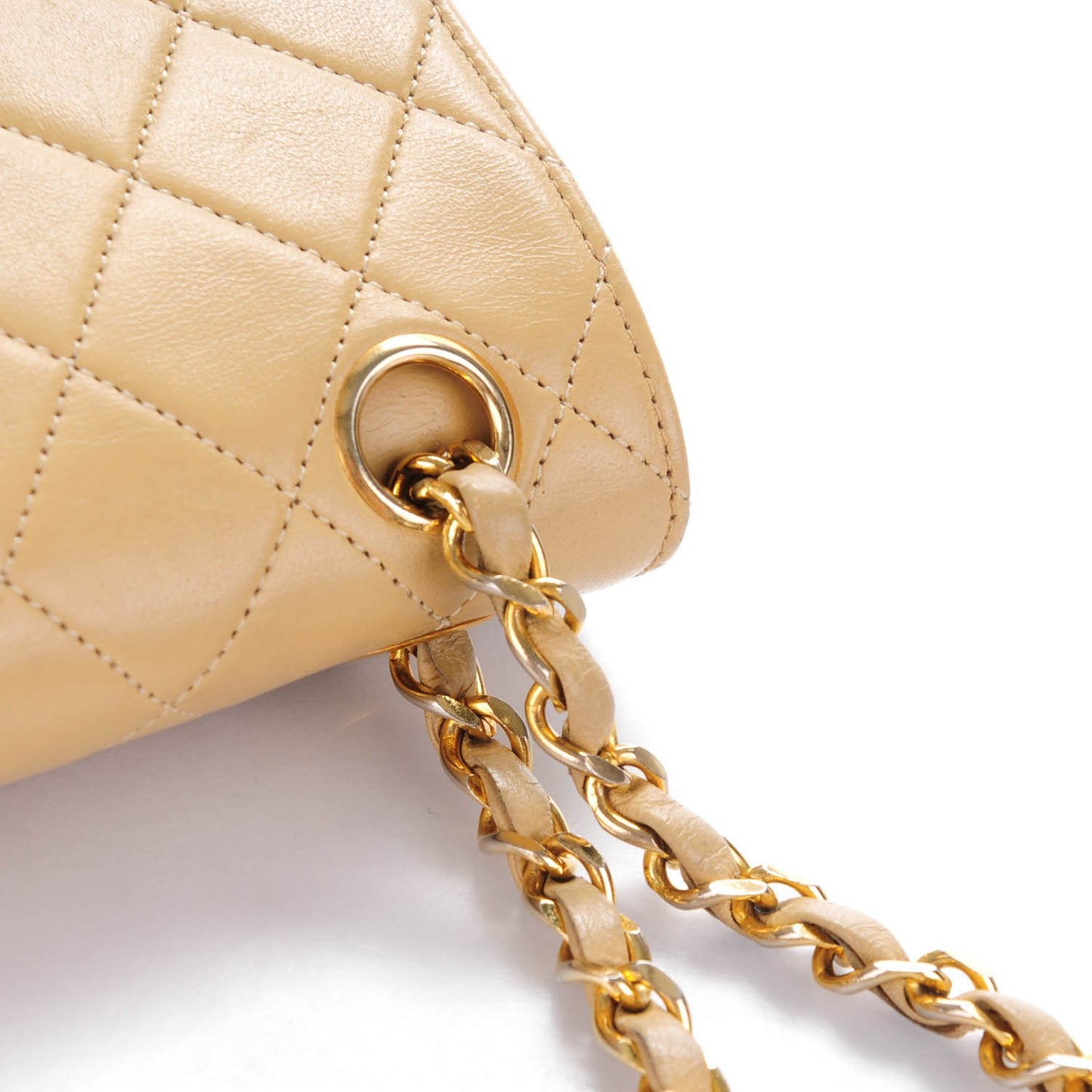 Lambskin Quilted Medium Double Flap Beige
