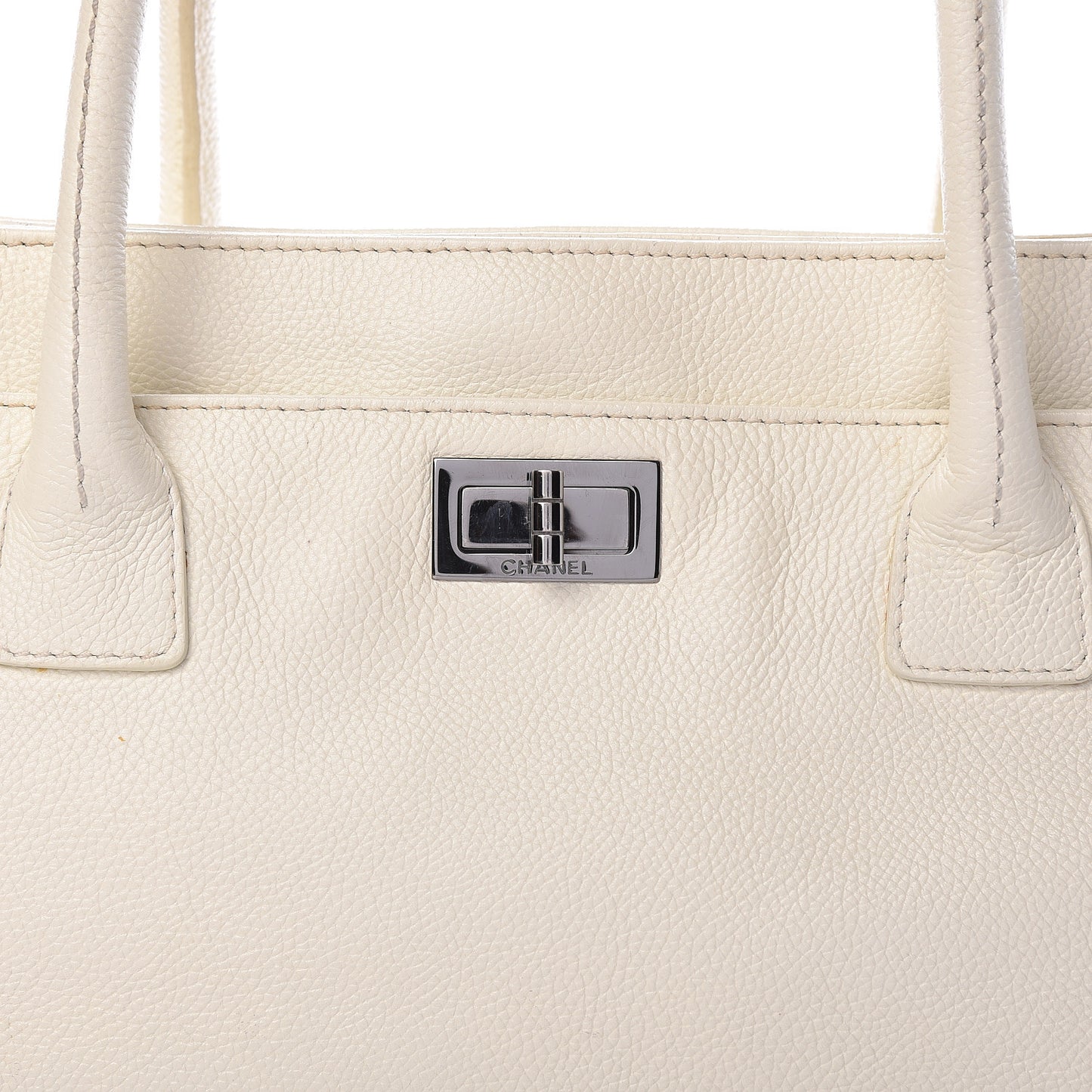 Calfskin Mademoiselle Lock Cerf Shopper Tote White