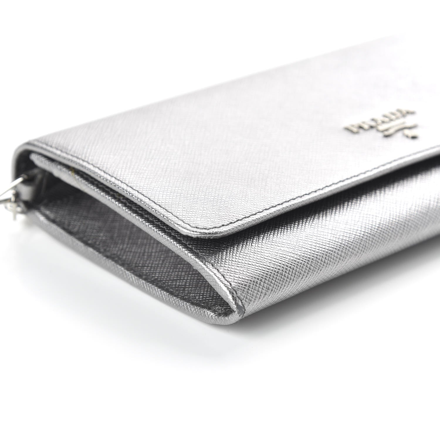 Prada Metallic Saffiano Metal Chain Wallet Cromo 6 of 10
