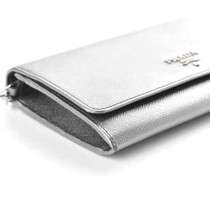 Prada Metallic Saffiano Metal Chain Wallet Cromo 6 of 10