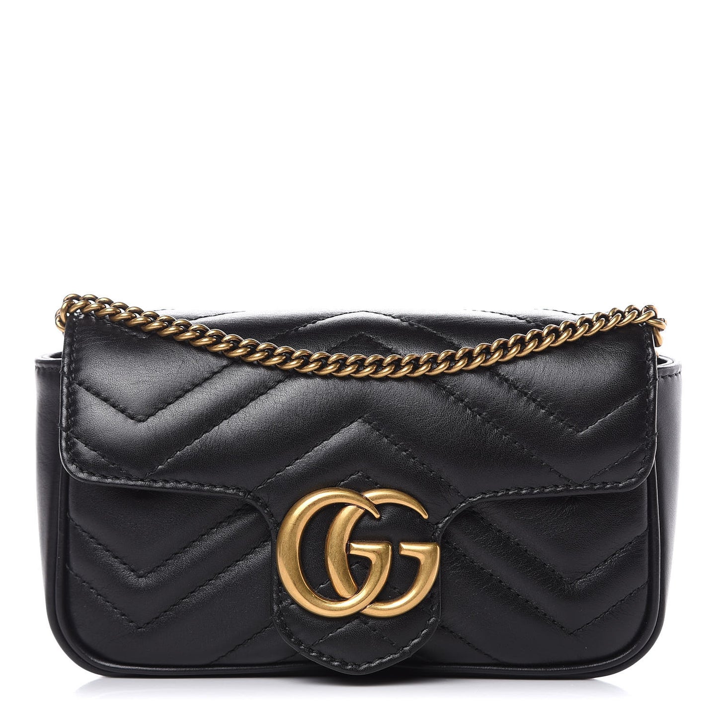 Calfskin Matelasse Super Mini GG Marmont Shoulder Bag Black