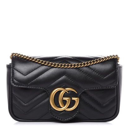 Gucci Calfskin Matelasse Super Mini GG Marmont Shoulder Bag Black 1 of 15