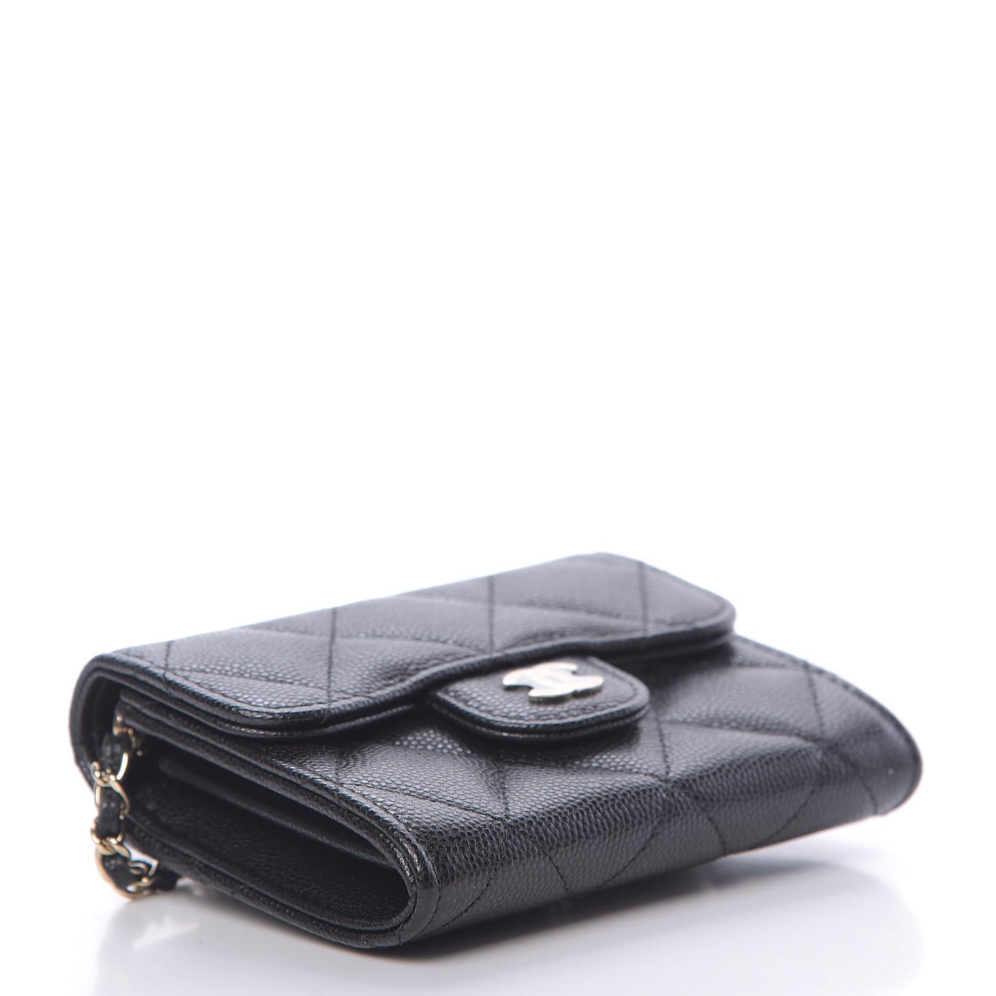 Caviar Quilted Flap Card Holder On Chain Black