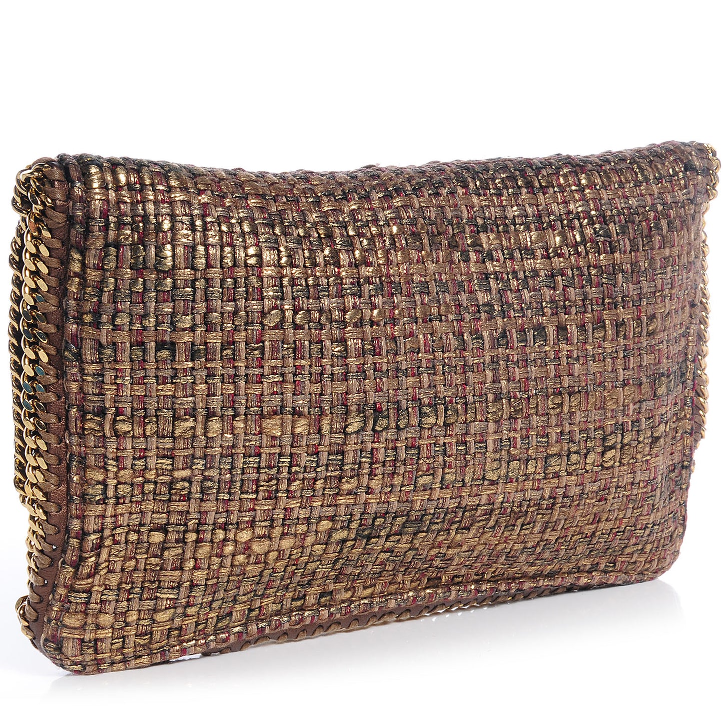 Woven Boucle Fold Over Falabella Clutch Gold