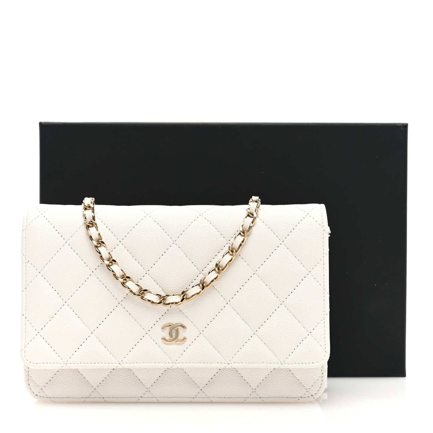 Caviar Quilted Wallet on Chain WOC White
