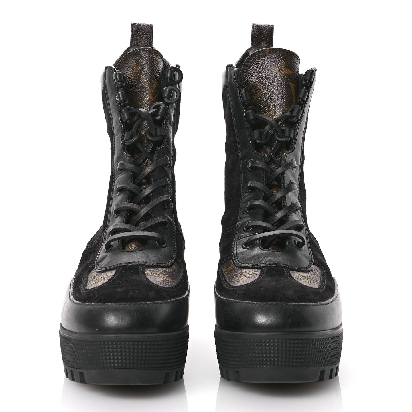Suede Calfskin Monogram Laureate Platform Desert Boots 39.5 Black