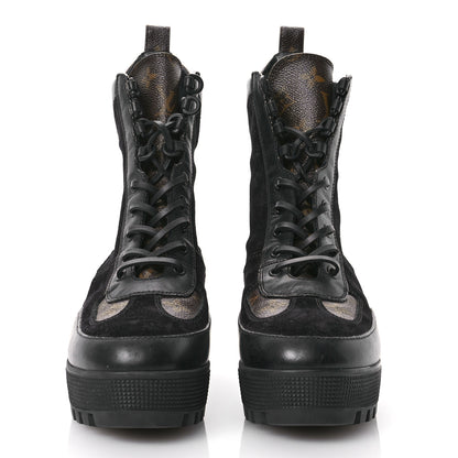 Louis Vuitton Suede Calfskin Monogram Laureate Platform Desert Boots 39.5 Black 3 of 9