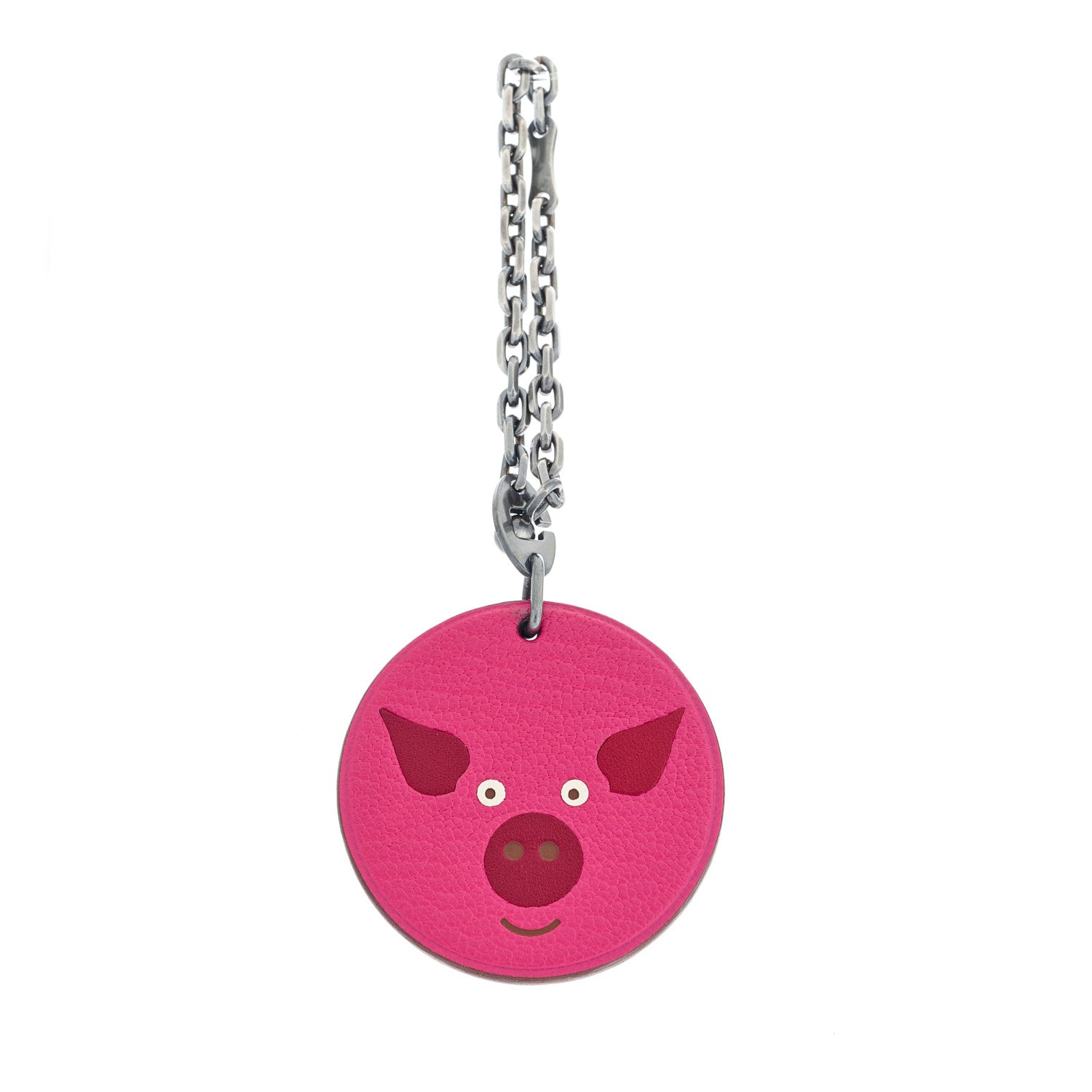 Hermes Chevre Mysore Pig Key Chain Pink Rose Shocking 1489029