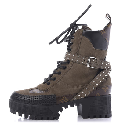 Louis Vuitton Suede Calfskin Monogram Laureate Platform Desert Boots 36.5 Kaki 1 of 11